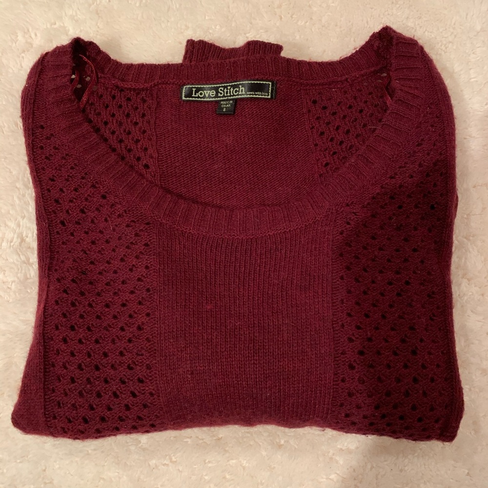 Love Stitch Maroon Sweater with cutout design